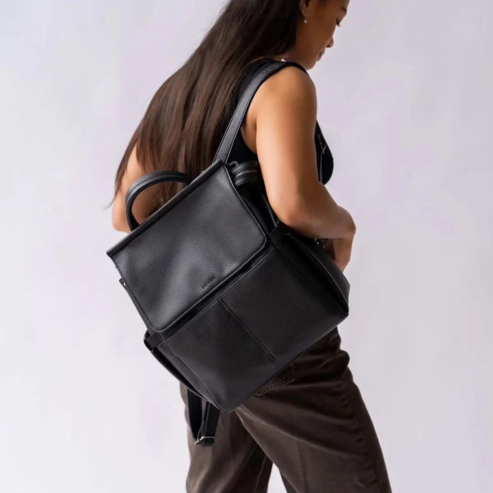 Black Leather Camera Backpack Bag - Stylish Photo & Video Case